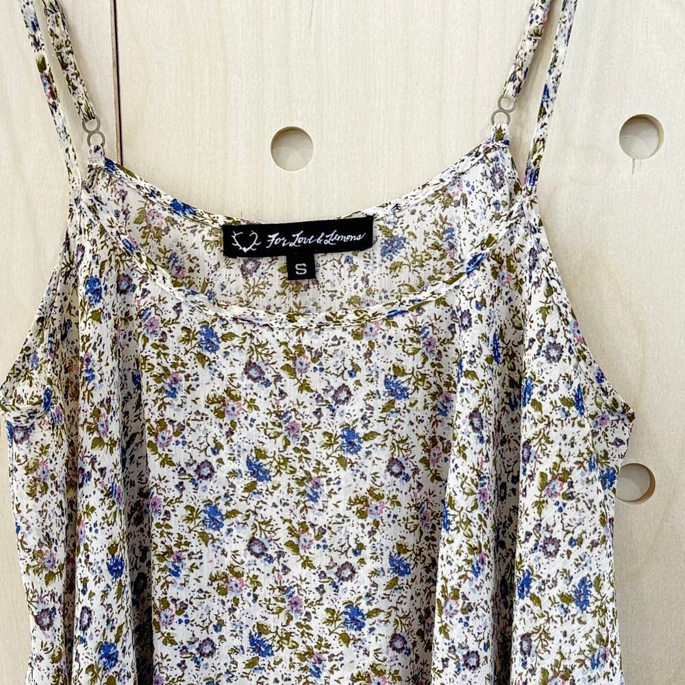FOR LOVE & LEMONS Tour Bus Cropped Tank Size Small Cream Floral Sheer Chiffon - Picture 3 of 11
